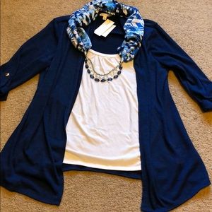 NWT Blue and white sweater with blouse insert